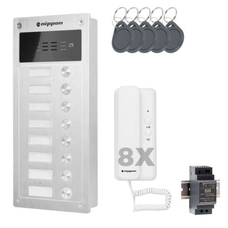 Preview: 2-Draht Klingelanlage und Türsprechanlage Nippon für 8-Familienhaus - Optional mit RFID Türschloss